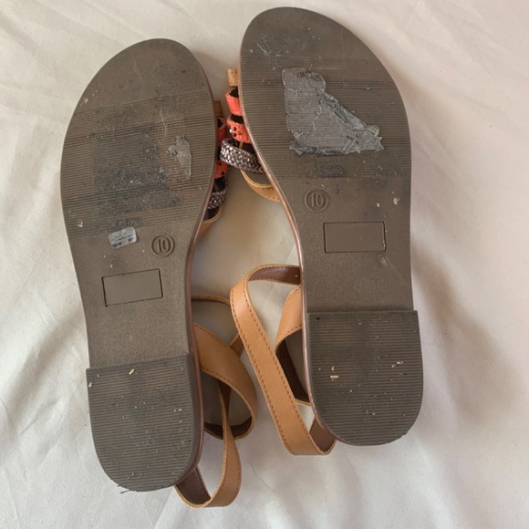 Women’s American Eagle, Brown & Gold Strappy Beaded Sandals W/Ankle Strap sz‎ 10 - Picture 3 of 5